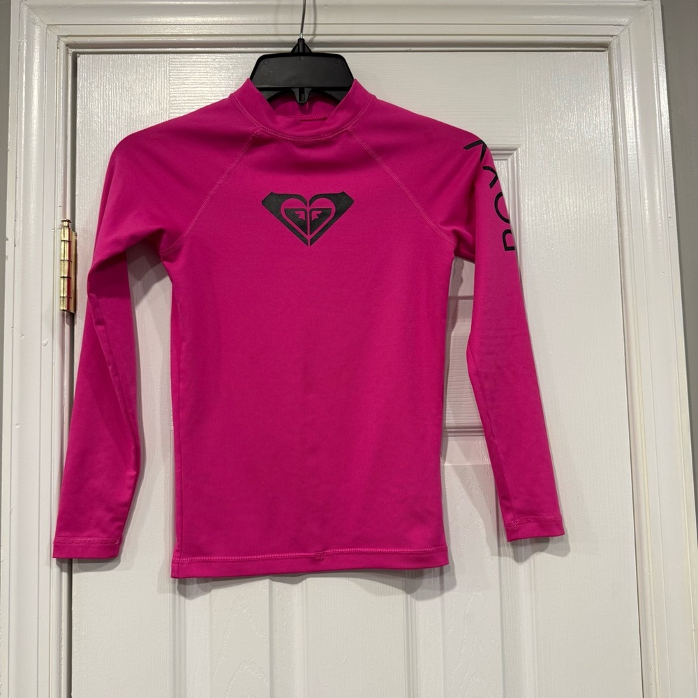 Roxy Rashguard Swim Top Long Sleeve Magenta Black Whole Hearted Girls Medium 10